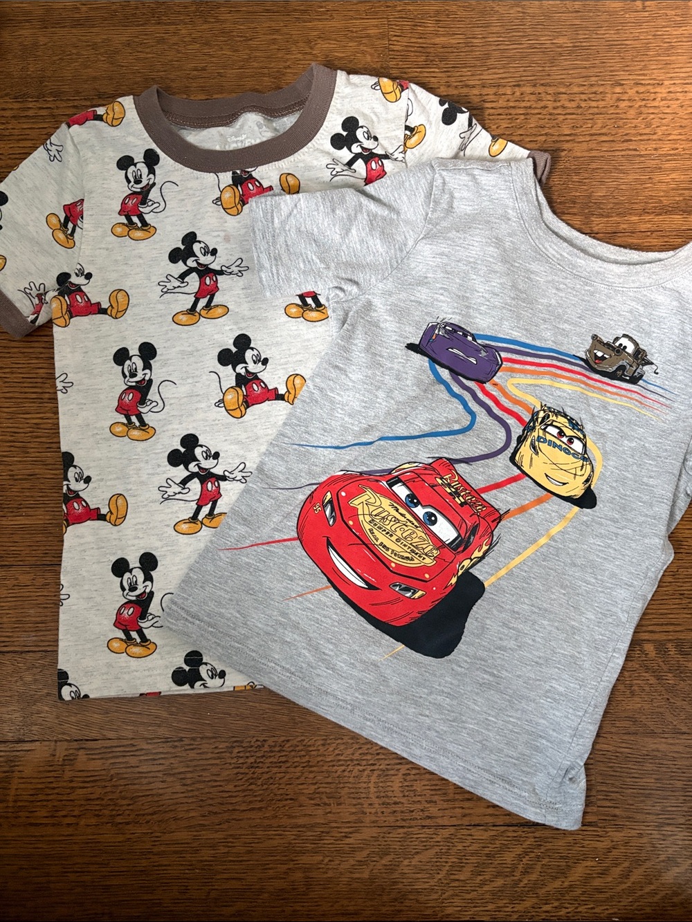 4T Disney Mickey & Cars Kids Tee Set - Gray with Red Accents